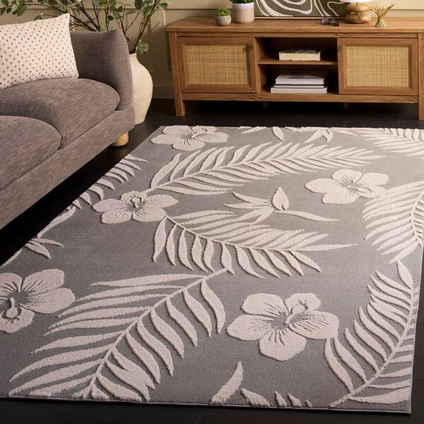 Versailles 4 x 6 Gray/Beige Floral Washable Area Rug