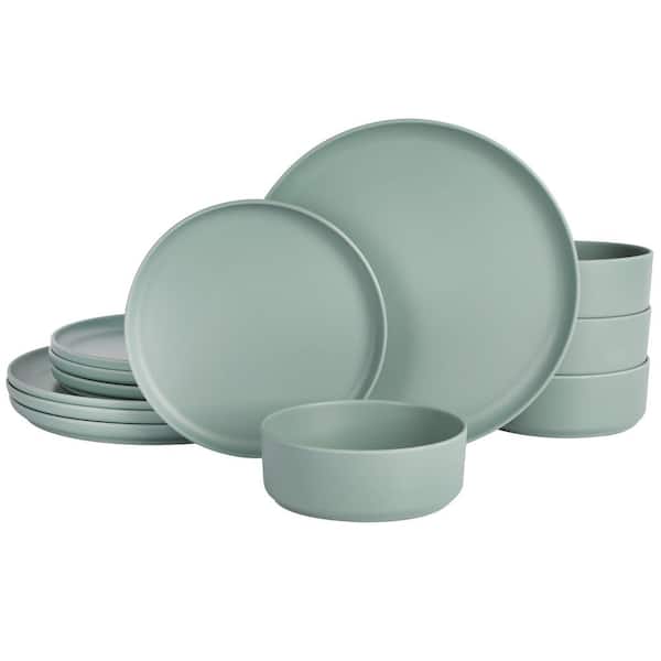 Gibson Home Canyon Crest 12-PieceStackable Melamine Dinnerware Set in Sage