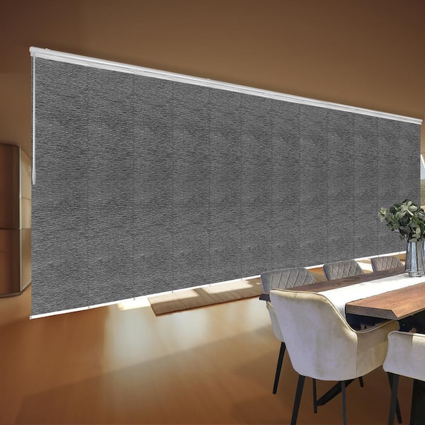 EMOH Granite Gray 140 in. - 260 in. W x 94 in. L Adjustable 12-Panel White Double Rail Panel Track with 23.5 in. Slates