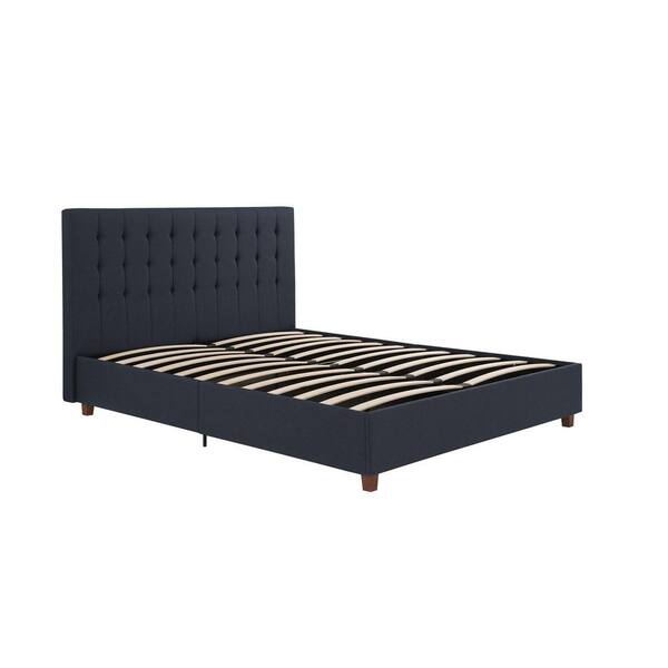 DHP Emily Blue Upholstered Linen Queen Size Bed Frame