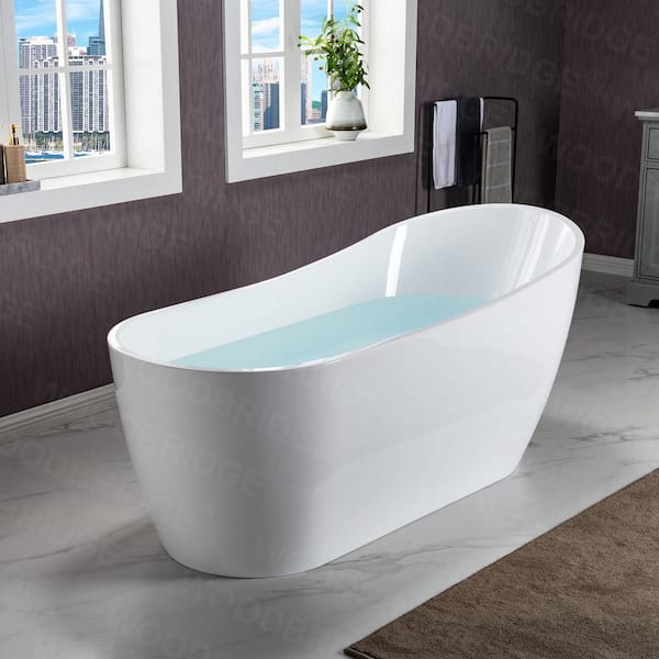 Gap 67 in. Acrylic FlatBottom Single Slipper Bathtub with Matte Black Overflow and Drain Included in White