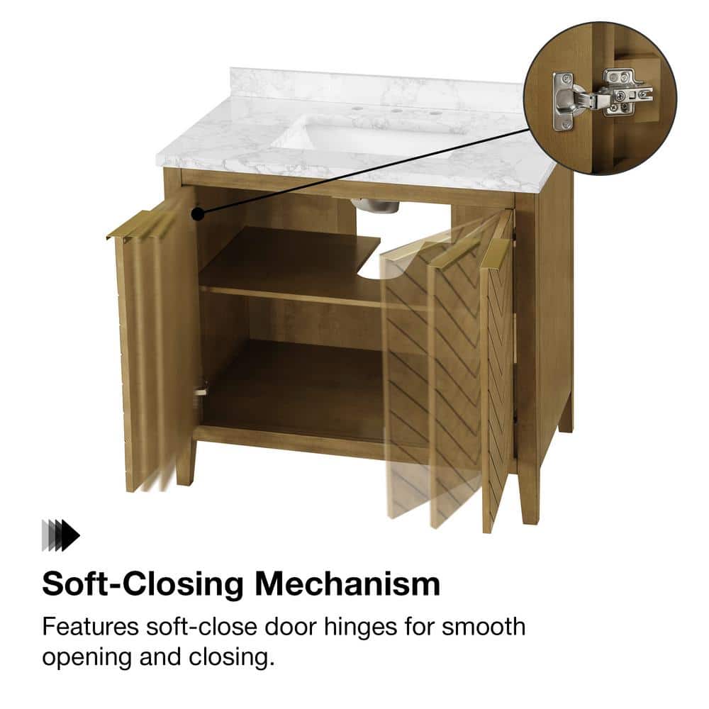 36 in. Almond Latte Single Sink Bathroom Vanity with Marble Top