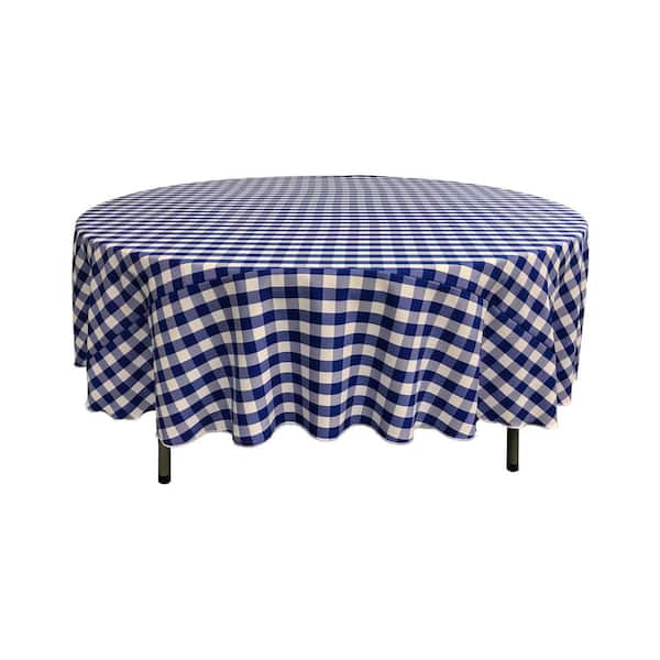 La Linen 72 In White And Royal Blue, 72 Round Tablecloth Blue