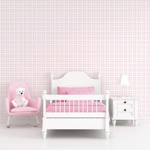 Tiny Tots 2-Collection Pink/White Matte Finish Traditional Plaid Design Non-Woven Paper Wallpaper Roll