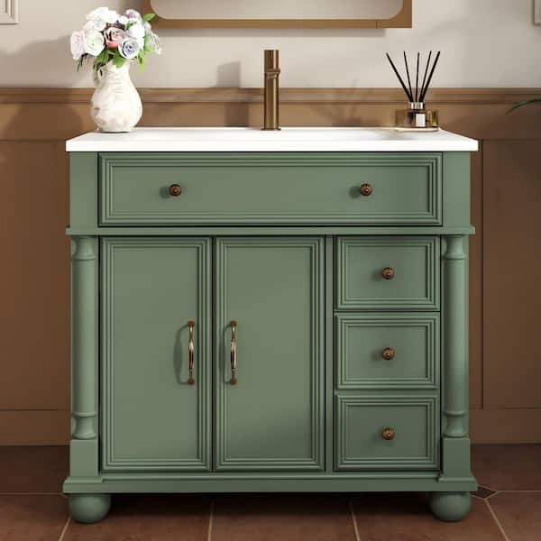 Ziyudura 36 in. Single Sink Freestanding Green Bath Vanity with