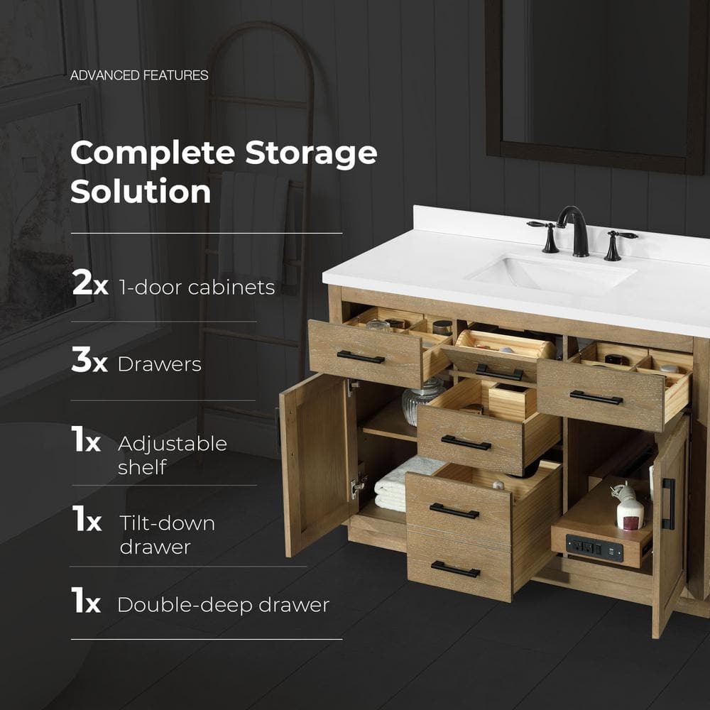 Bailey 48" Driftwood Oak Single Bathroom Vanity with Quartz Top