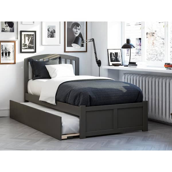 AFI Richmond Grey Twin Platform Bed with Flat Panel Foot Board and Twin Size Urban Trundle Bed