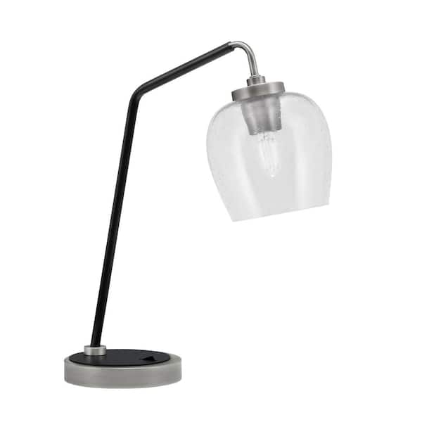 Unbranded Delgado 16.5 in. Graphite and Matte Black Piano Desk Lamp with Clear Bubble Glass