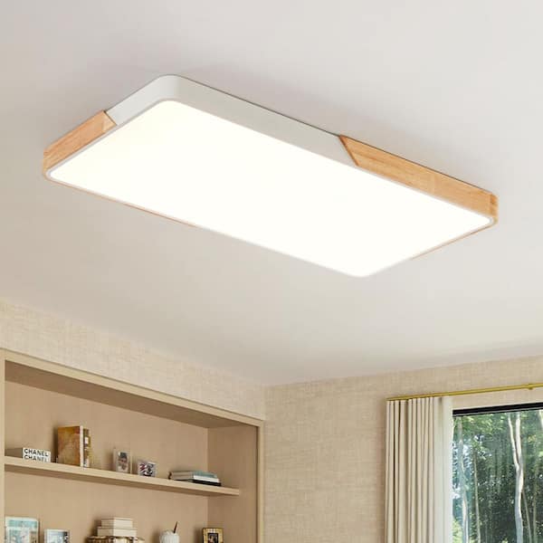 Lumin 1-Light 35.4 in.W Wood and White Finish Integrated LED Flush Mount Main Lighting for Kitchen/Living Room