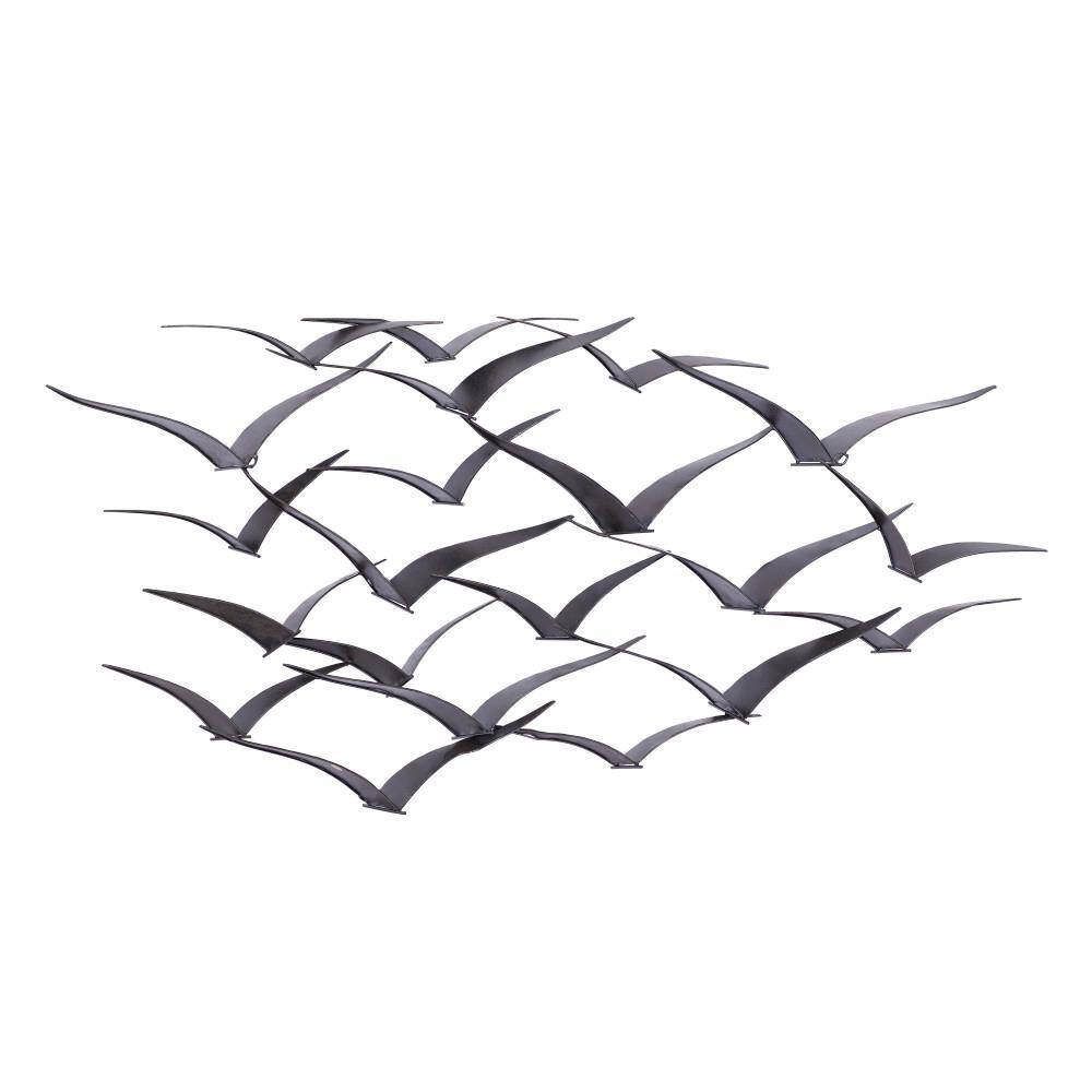 Black Metal Flying Flock of Birds Wall Sculpture