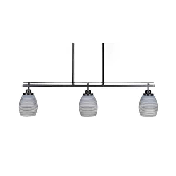 Unbranded Monroe 3-Light, Matte Black Billiard Light, Any room with 5 in. Gray Matrix Glass Shades no bulbs included