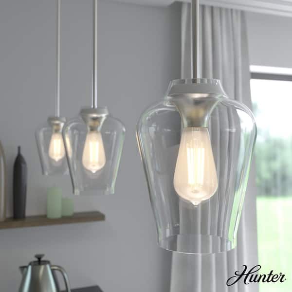Hunter Vidria 1 Light Brushed Nickel Mini Pendant Light with Clear Glass Shade Kitchen Light