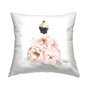 Pink Peonies Floral Dress Pink Print Polyester 18 in. x 18 in. Throw Pillow