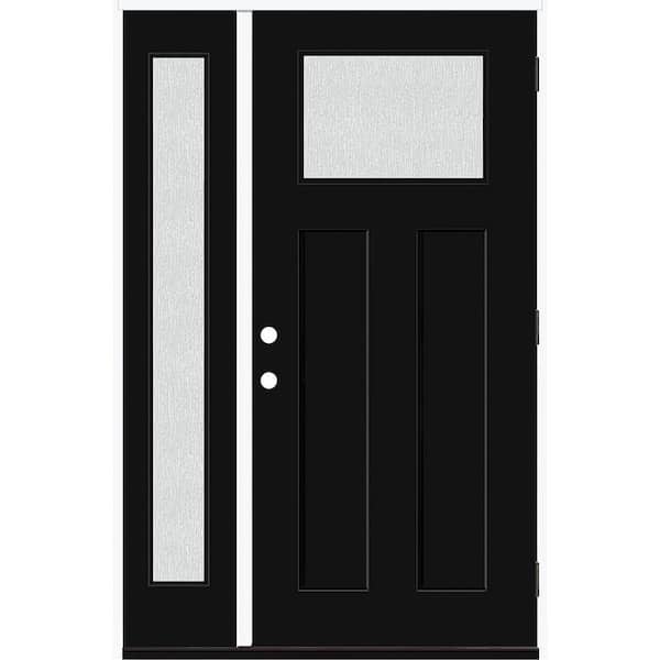 Steves & Sons Legacy 51 in. x 80 in. 1/4 Toplite Rain Glass LHOS Primed Black Finish Fiberglass Prehung Front Door w/12 in. SL