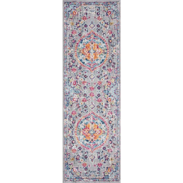 Tayse Rugs Dynamic Medallion Gray 2 ft. x 8 ft. Indoor Runner Rug
