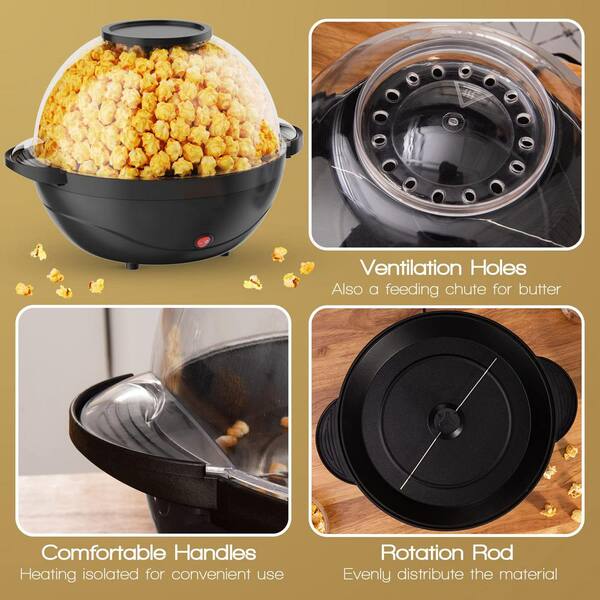 Bunpeony 850-Watt 6 oz. Black Stirring Popcorn Machine Popcorn Popper Maker  with Nonstick Plate LTCF014-BL - The Home Depot