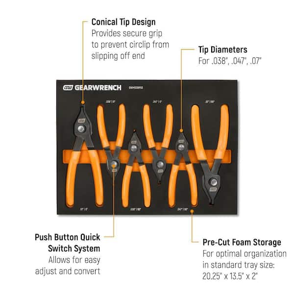 GEARWRENCH Convertible Push Button Snap Ring Pliers Set in Foam