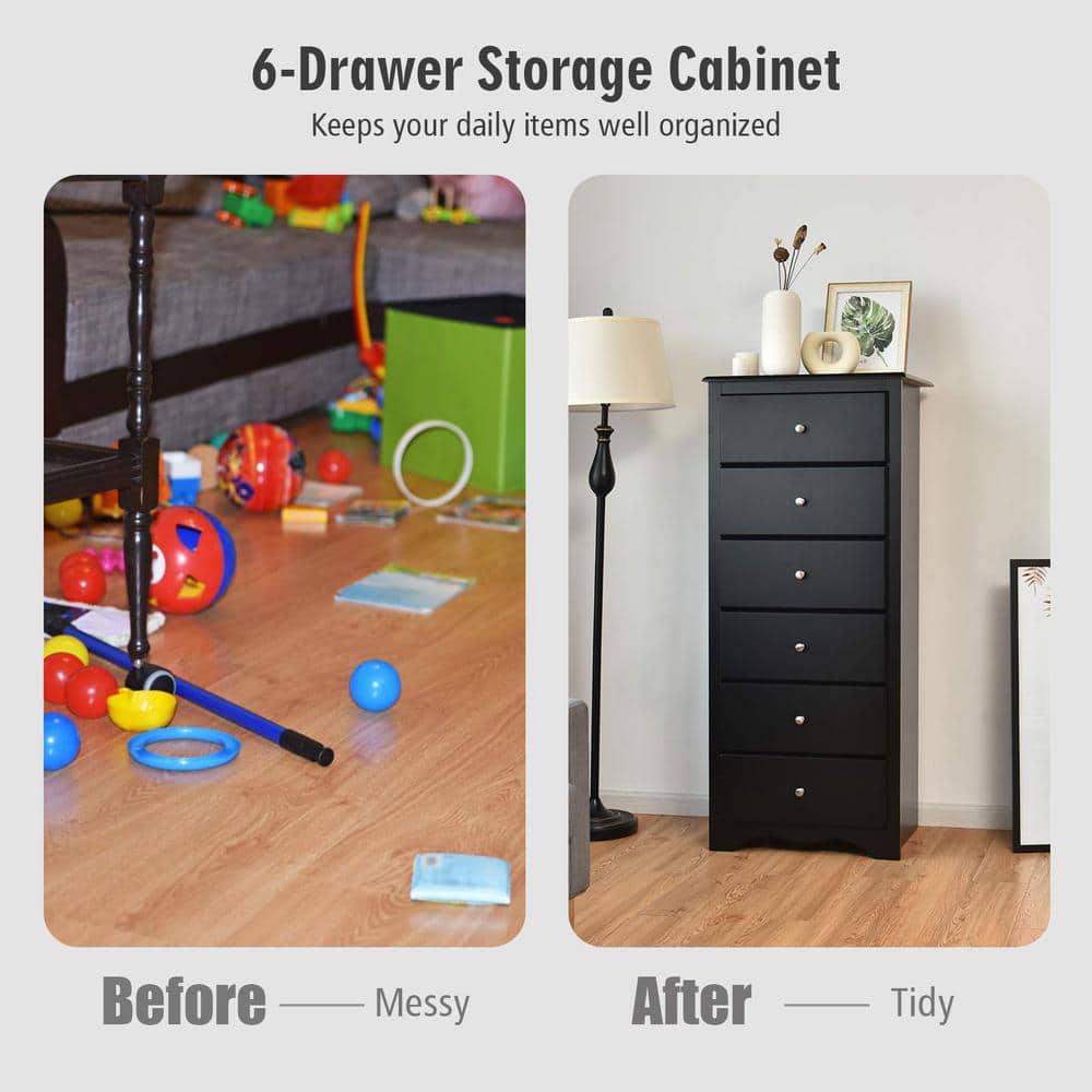 Black Vertical 6-Drawer MDF Storage Chest