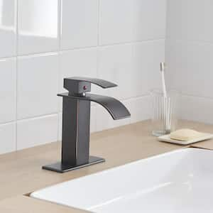 Waterfall Single Hole Single-Handle Low-Arc Bathroom Faucet With Pop-up Drain Assembly in Oil Rubbed Bronze