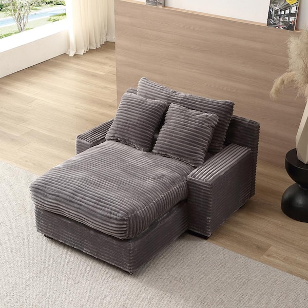Harper & Bright Designs 48.8 in. Gray Corduroy Crib Size Sofa Bed with 3 Pillows