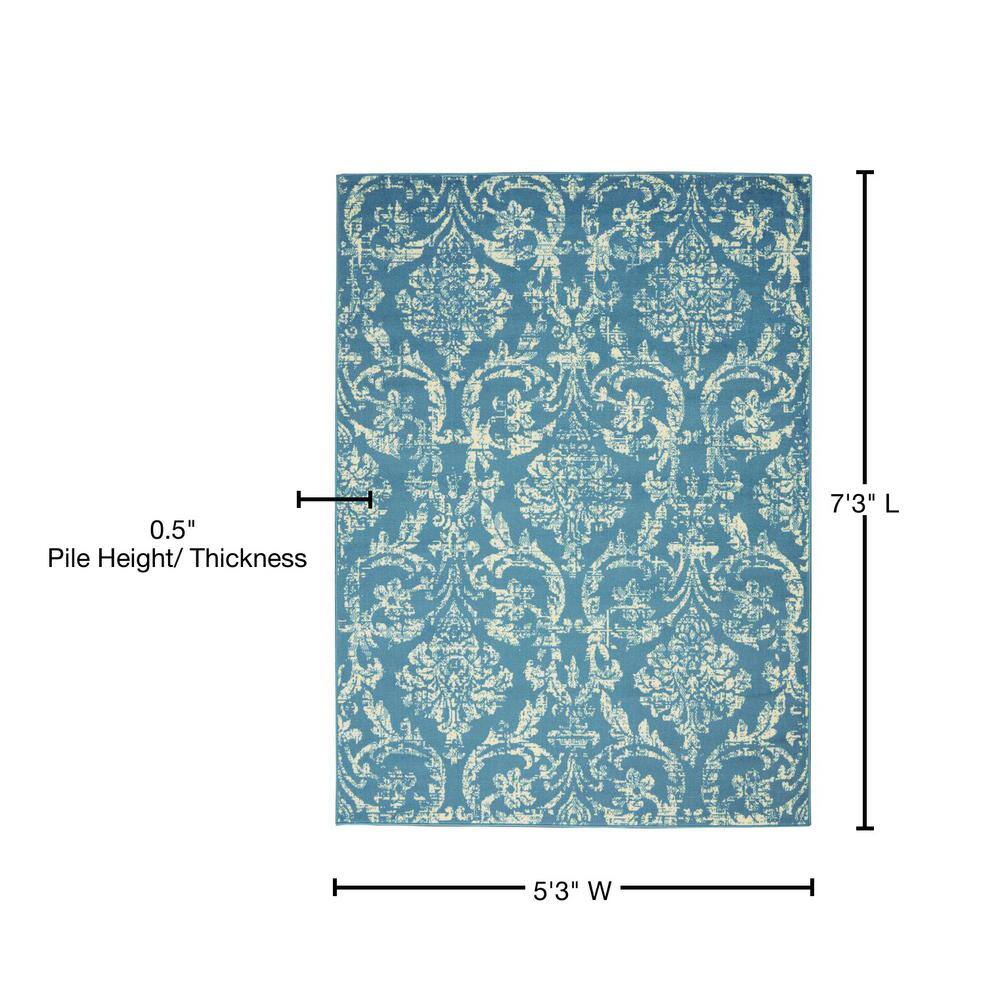 Hand-Knotted Blue Synthetic Rectangular 5' x 7' Area Rug