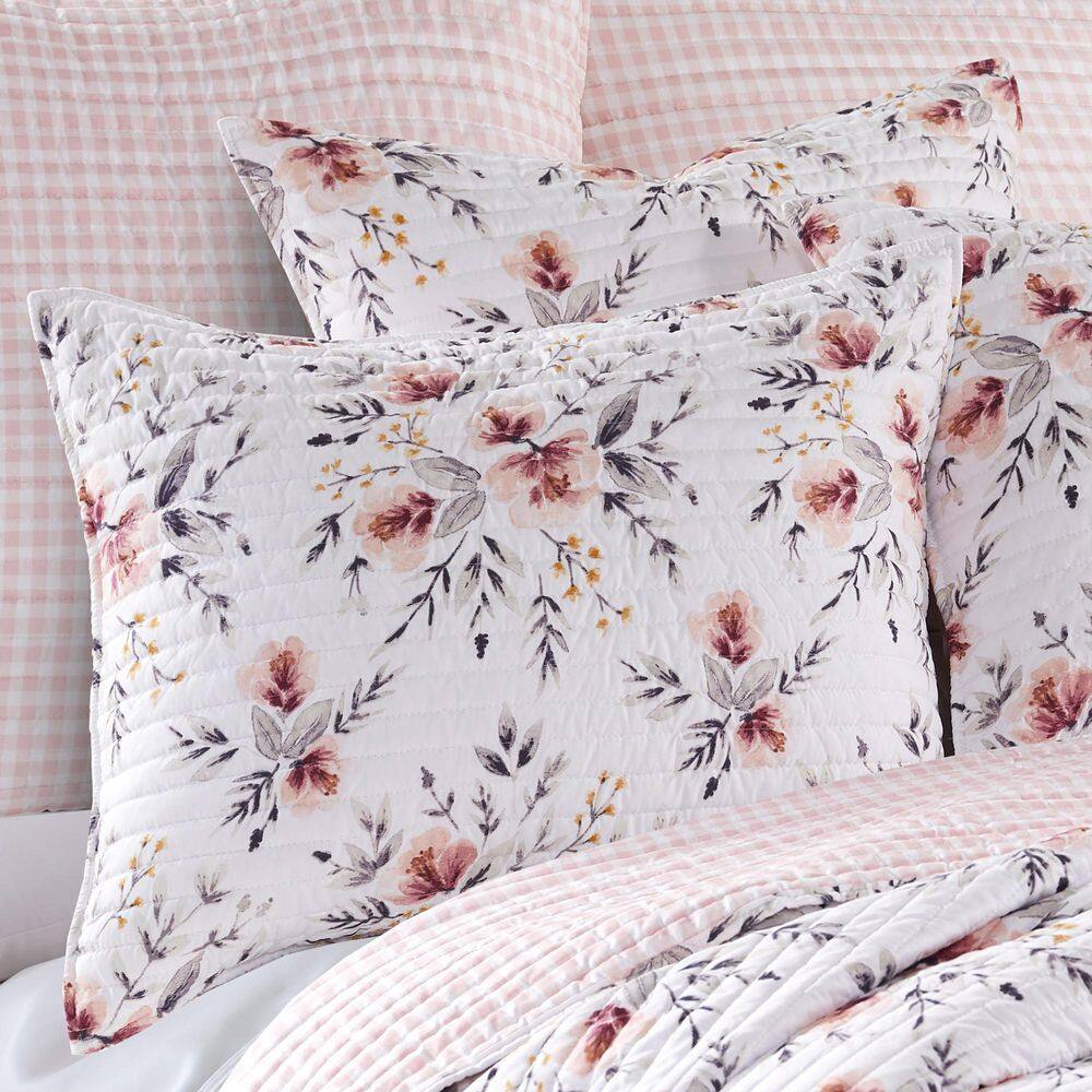 Pink Floral Reversible Microfiber Twin Quilt Set