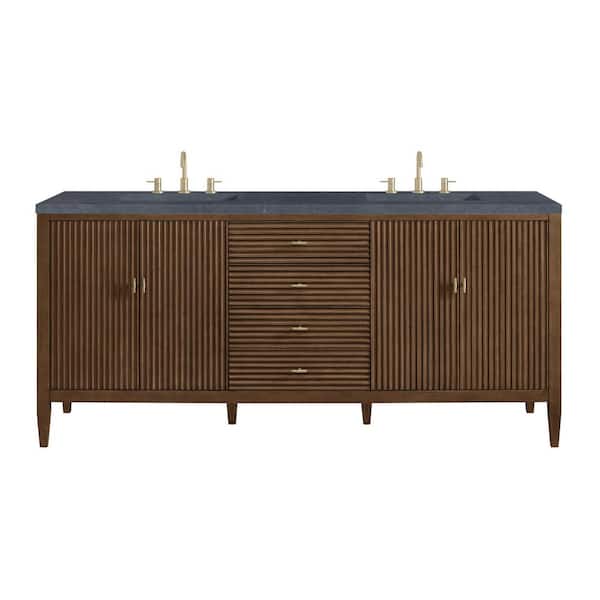 James Martin Vanities Myrrin 72.0 in. W x 23.5 in. D x 34.06 in. H Double Bath Vanity in Mid-Century Walnut with Charcoal Soapstone Quartz Top