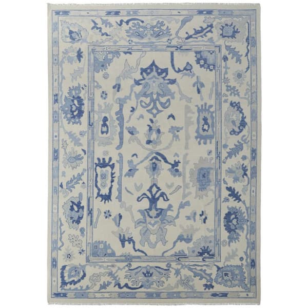 Ivory, Blue Floral 4 ft. x 6 ft. Area Rug