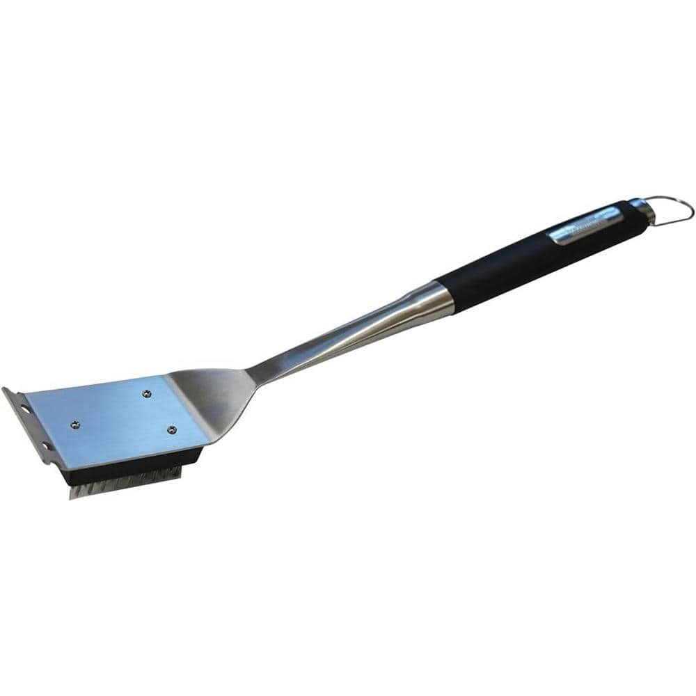 Stainless Steel BBQ Grill Brush with Scraper and Hanging Strap