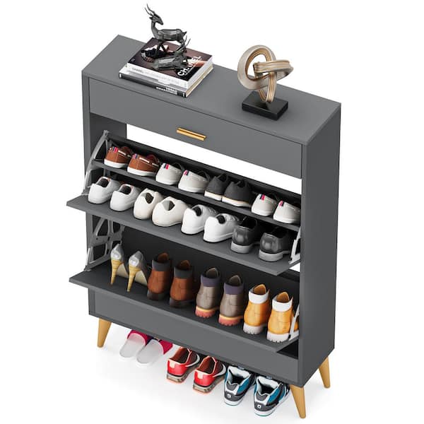 Timechee 4 Tier Tall Shoe Cabinet, Modern Wood Shoe Rack Storage