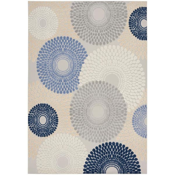 Nourison Aloha Blue/Grey 9 ft. x 12 ft. Medallion Contemporary Indoor/Outdoor Area Rug