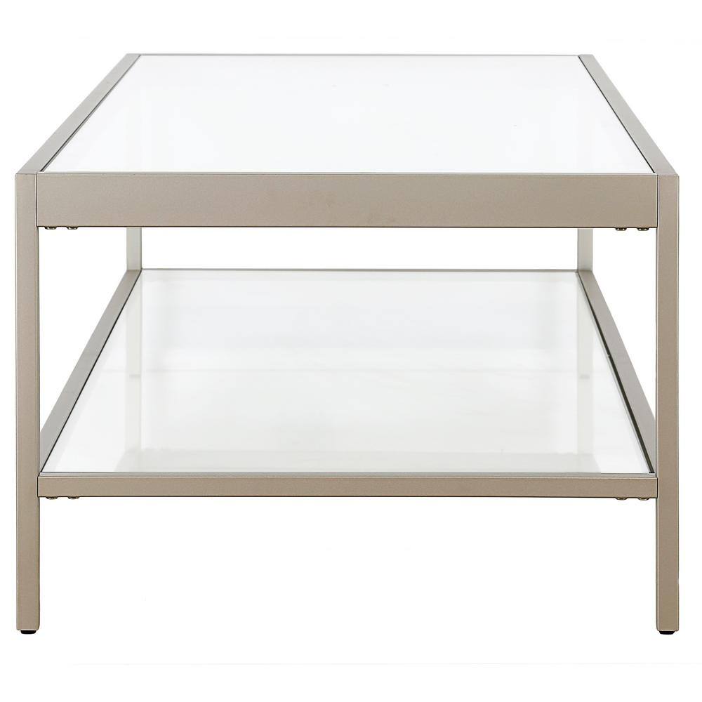 Satin Nickel 54'' Wide Rectangular Metal & Glass Coffee Table