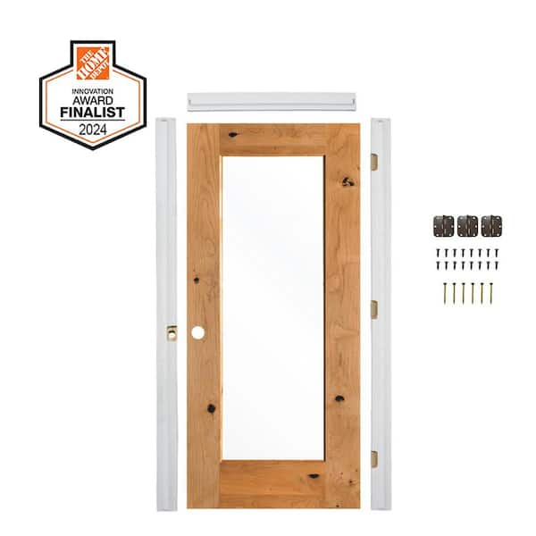 Krosswood Doors DIY RTA Kit 32in.x80in. Right-Hand 1-Lite Clear Glass ClearStain KnottyAlder Wood Single Ready To Assemble Interior Door
