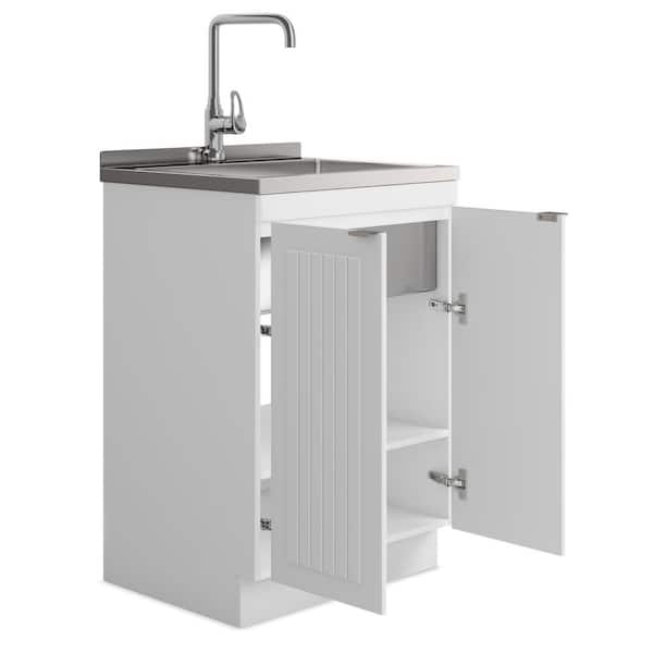 Simpli Home Murphy All-In-One 24 in. Utility Laundry Sink with Cabinet in Pure White
