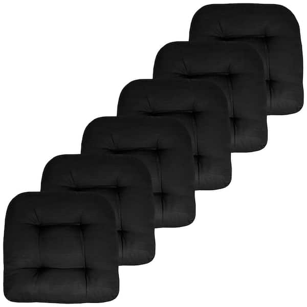 Sweet Home Collection 19 in. x 19 in. x 5 in. Solid Tufted Indoor/Outdoor Chair Cushion U-Shaped in Black (6-Pack)