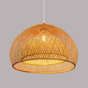 1-Light Dome Bamboo Woven Pendant Lighting Fixture for Kitchen