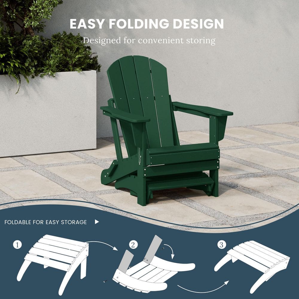 Dark Green HDPE Foldable Curved-Leg Outdoor Ottoman