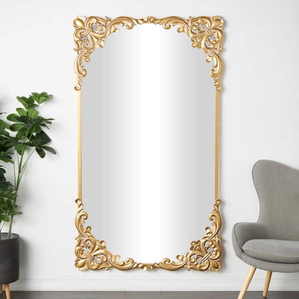 Litton Lane 42 in. W. x 72 in. H Gold Metal Polished Tall Ornate Baroque Floor Mirror