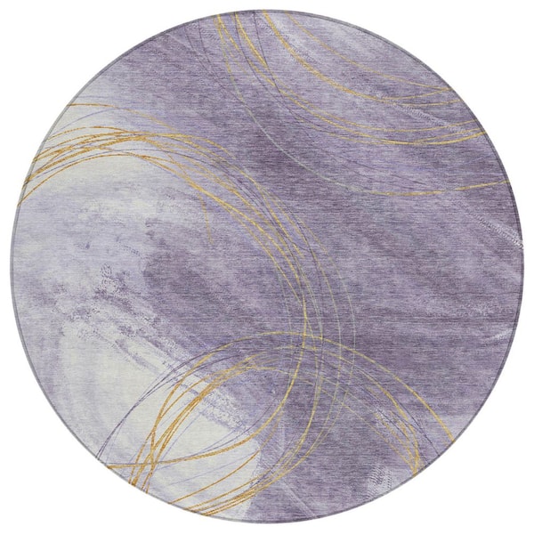 Chantille Machine Washable Indoor/Outdoor Abstract ACN2396 Purple 8 ft. x 8 ft. Round Rug