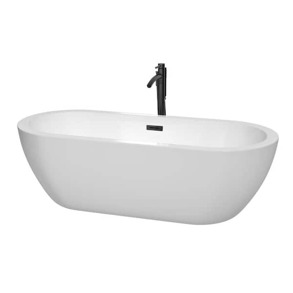 Wyndham Collection Soho 71.5 in. Acrylic Flatbottom Bathtub in White with Matte Black Trim and Faucet