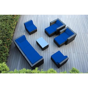 Black 10-Piece Wicker Patio Seating Set with Sunbrella Pacific Blue Cushions