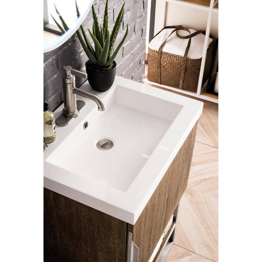 Latte Oak and White Glossy Single Wall-Mount Vanity Set