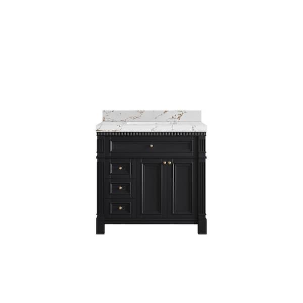 Willow Collections Paris 36 in. W x 22 in. D x 36 in. H Single Sink Bath Vanity Center in Black with 2 in. Viola Brown qt. Top