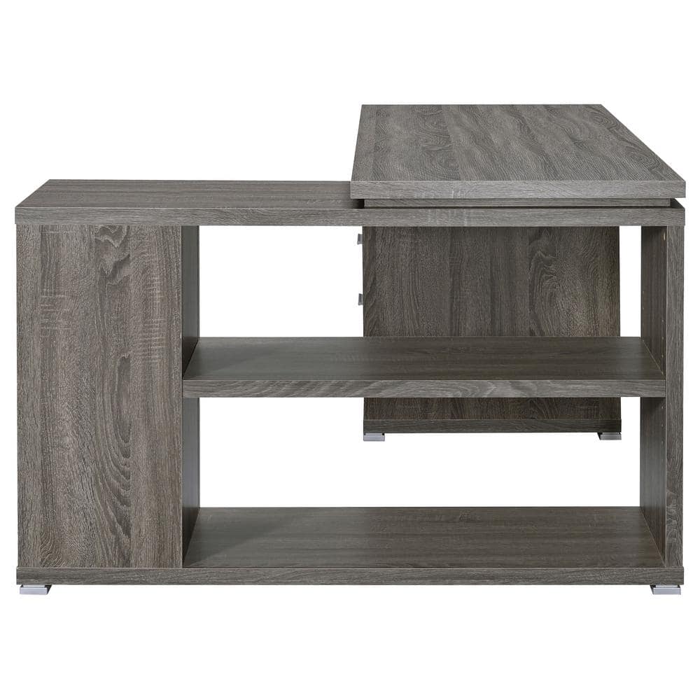 Weathered Grey Wood Corner Executive Desk with Drawer and Filing Cabinet