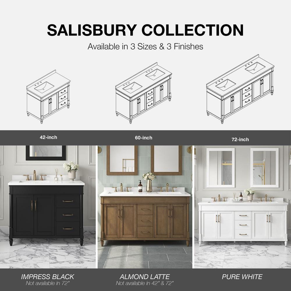 Salisbury 72" Pure White Double Sink Bathroom Vanity with Brass Hardware