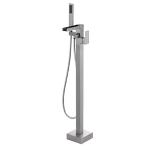 Single-Handle Free Standing Bathtub Faucet with Hand Shower in Brushed Nickel