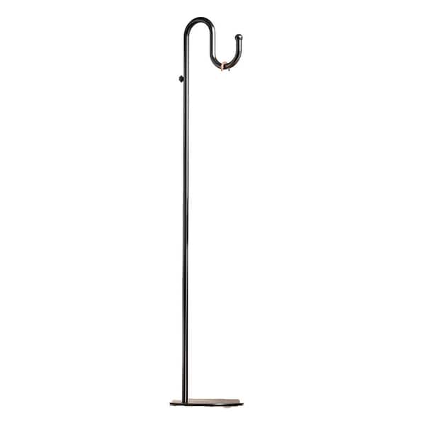 70 in. Black Iron Adjustable Shepherd's Hook Stand with Heavy Duty Base for Hanging Plants, Bird Feeders, Lanterns