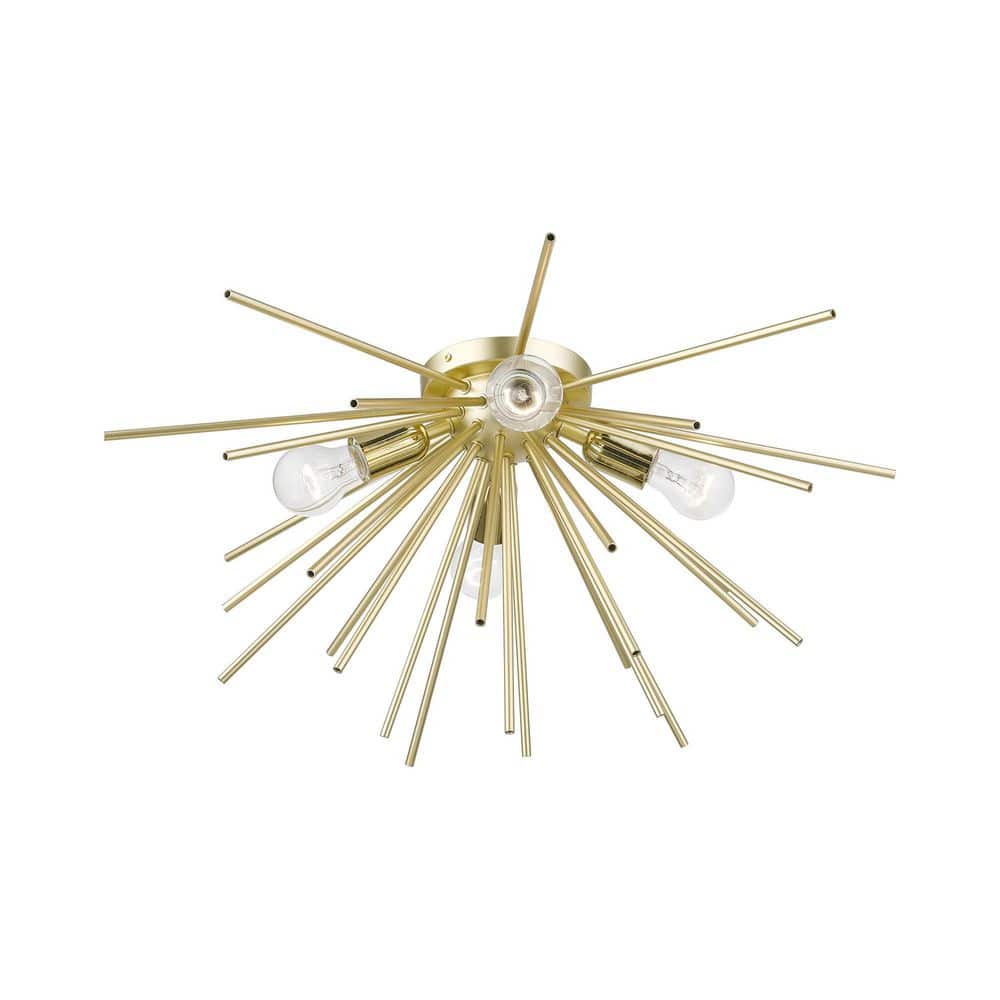 Tribeca 4-Light Flush Mount Ceiling Fixture in Soft Gold with Polished Brass Accents