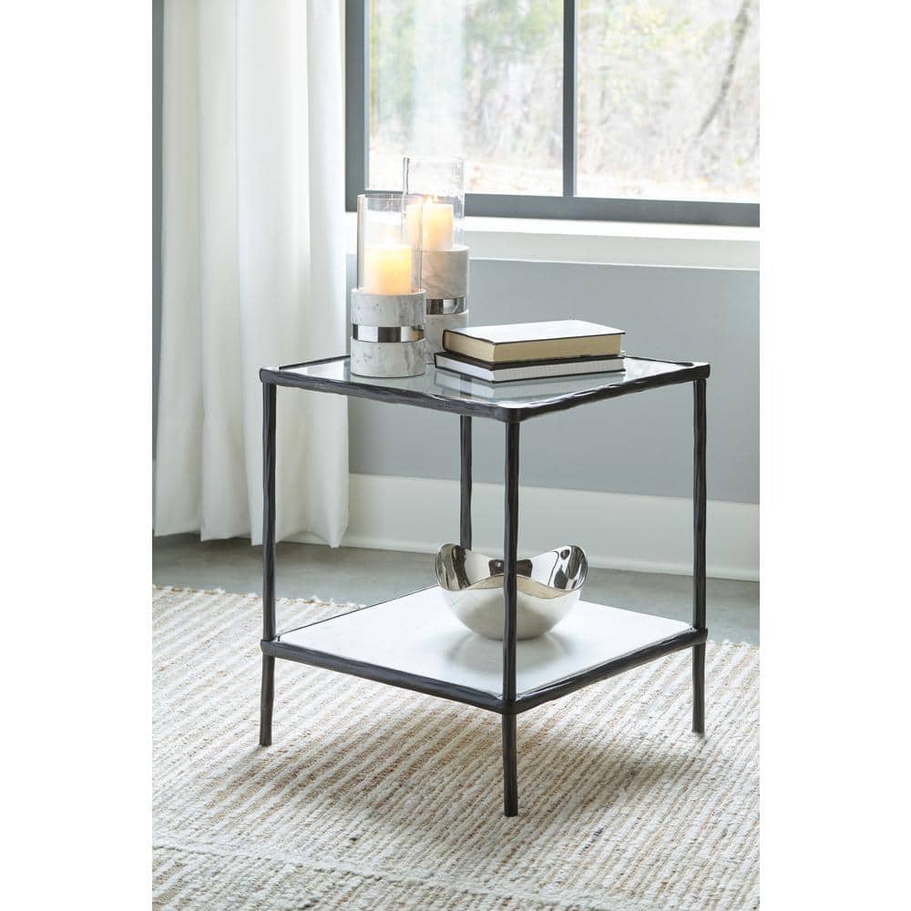 Ryandale 20.75'' Square Gray Metal and Glass Accent Table