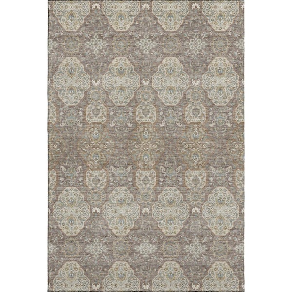 Mayfield Premium Machine Washable Abstract AMF2483 Mocha 9 ft. x 12 ft. Area Rug
